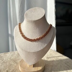 Floral natural garnet tennis necklace s925 and 18k gold